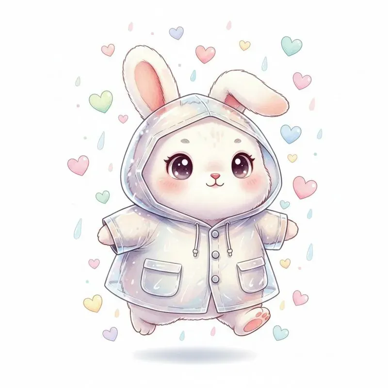 Cute Pastel Baby Animals In Rainy Love