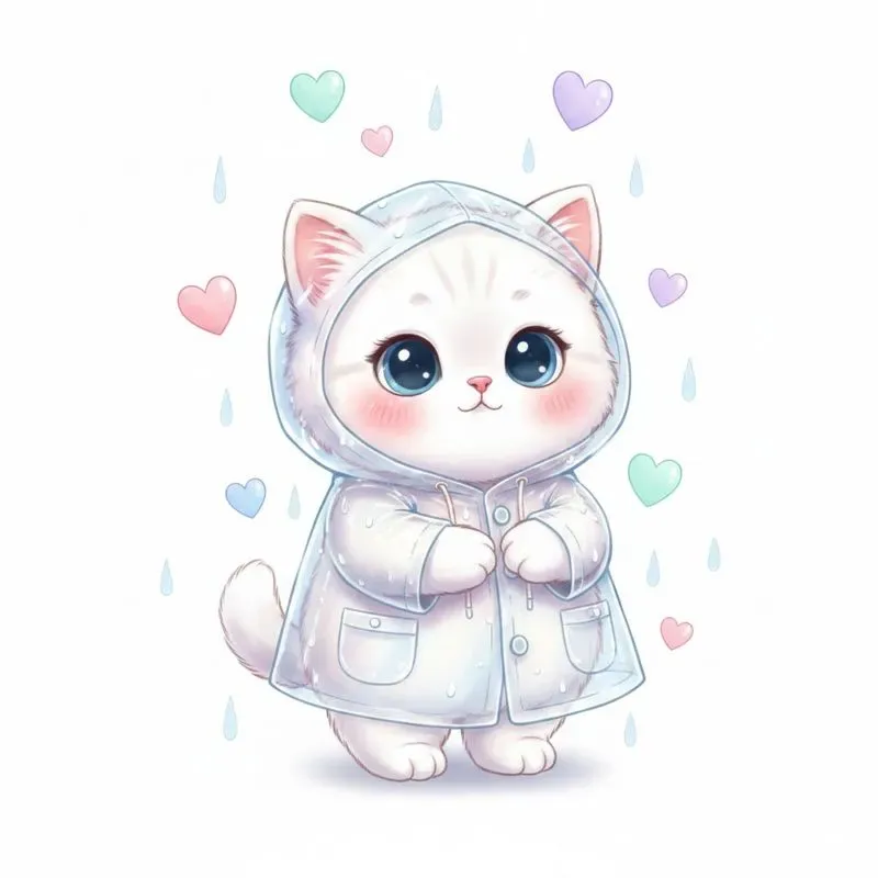 Cute Pastel Baby Animals In Rainy Love