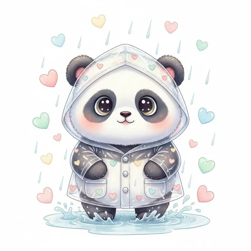 Cute Pastel Baby Animals In Rainy Love