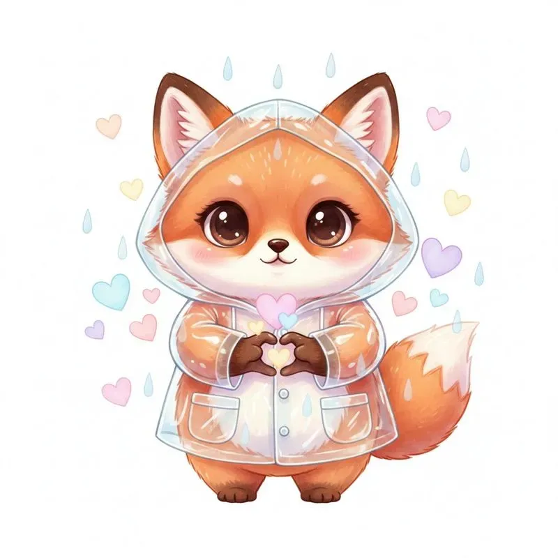 Cute Pastel Baby Animals In Rainy Love
