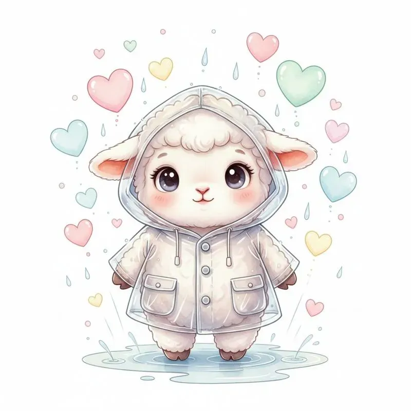 Cute Pastel Baby Animals In Rainy Love