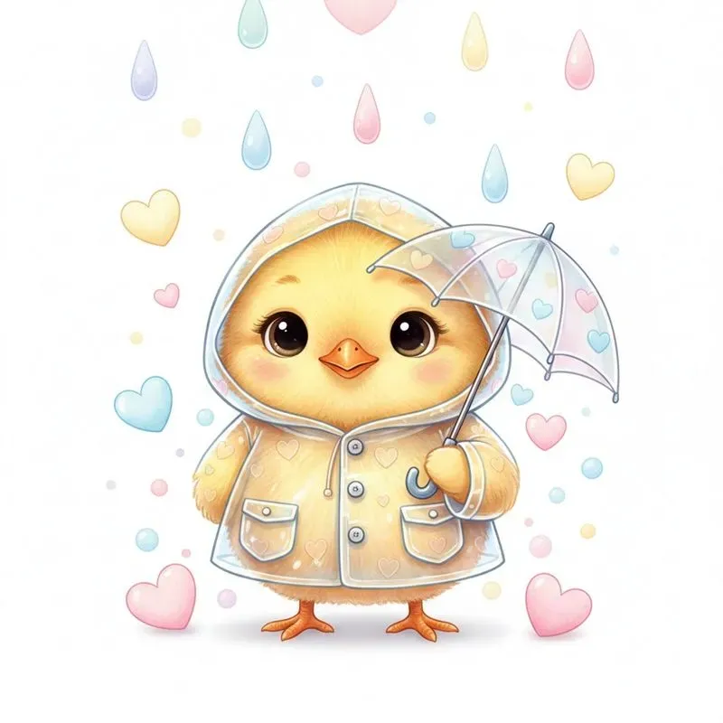 Cute Pastel Baby Animals In Rainy Love