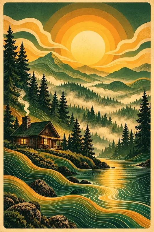 Retro Canyon Sunset Travel Posters