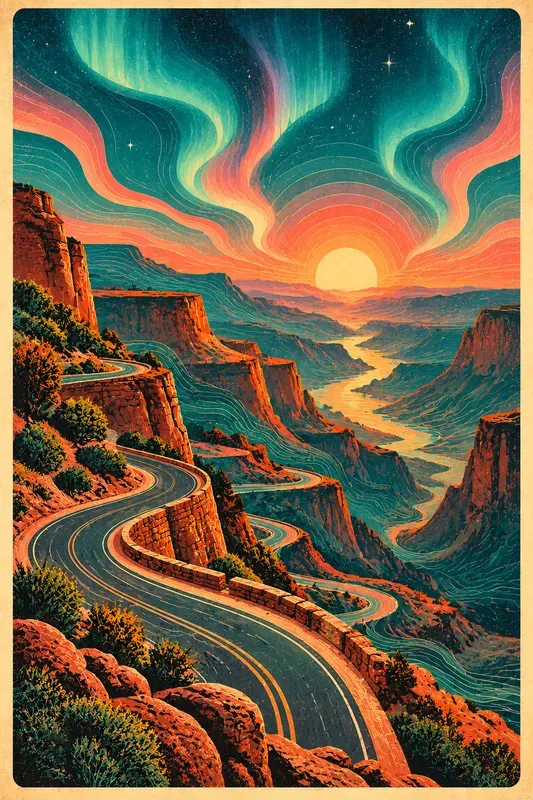 Retro Canyon Sunset Travel Posters