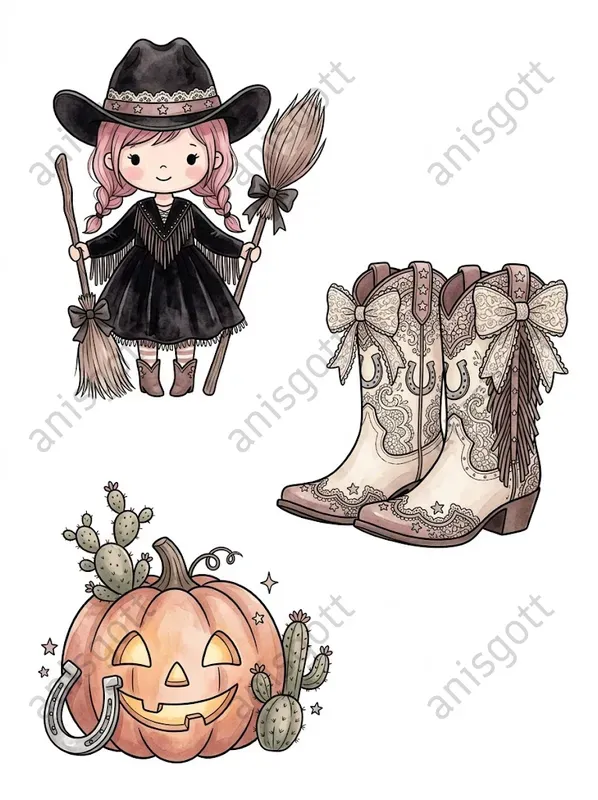Spooky Western Coquette Goth Clipart Sets