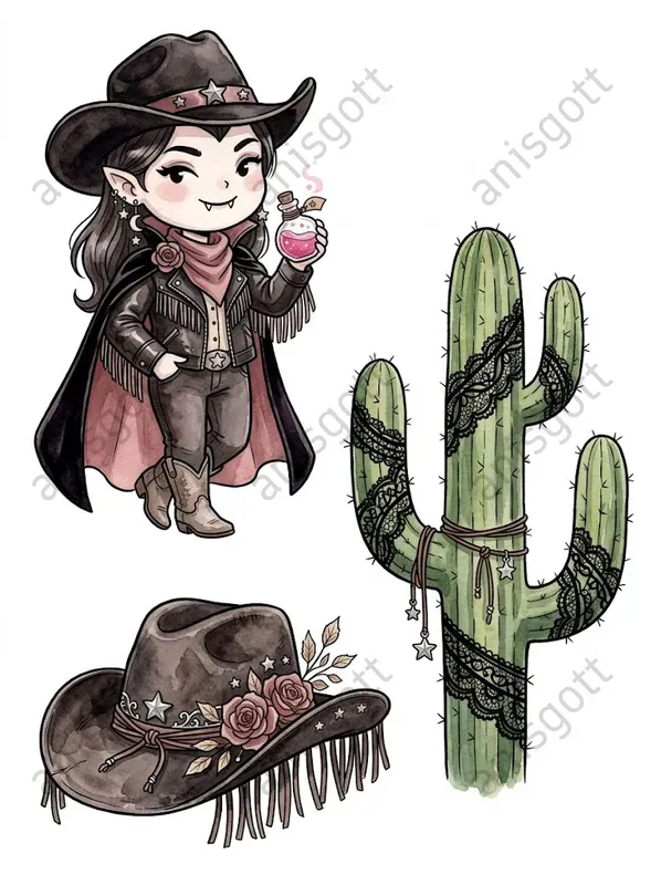 Spooky Western Coquette Goth Clipart Sets