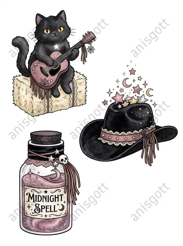 Spooky Western Coquette Goth Clipart Sets