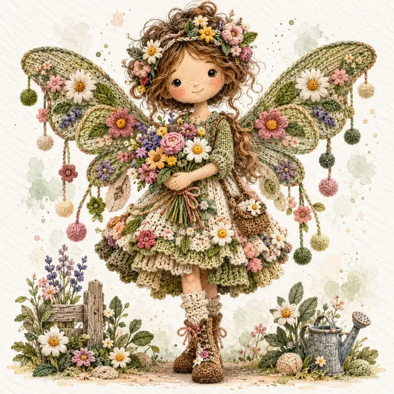 Whimsical Knitted Fairy Art