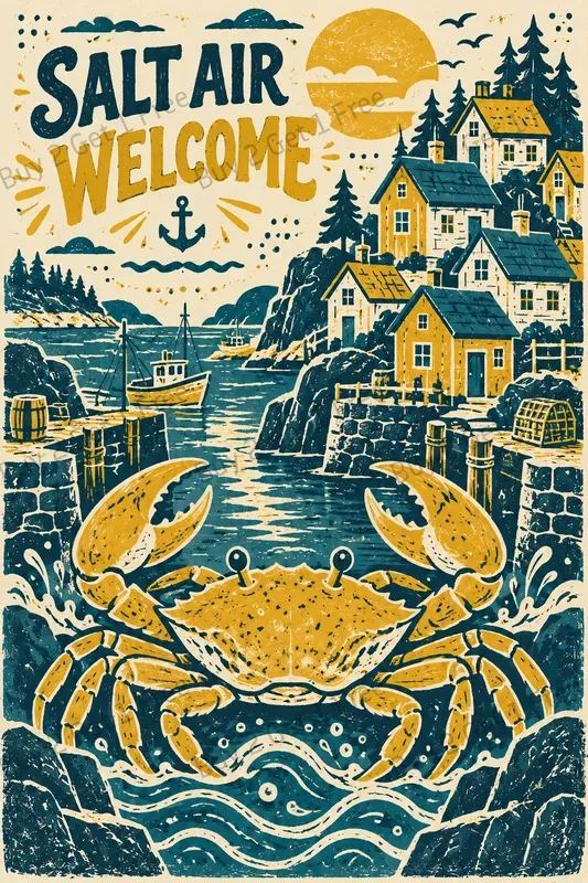 Naive Coastal Folklore Print Artworks