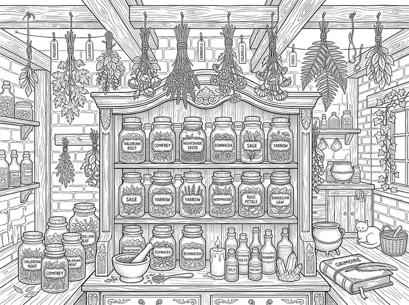 Witchy Herbal Apothecary Coloring Pages