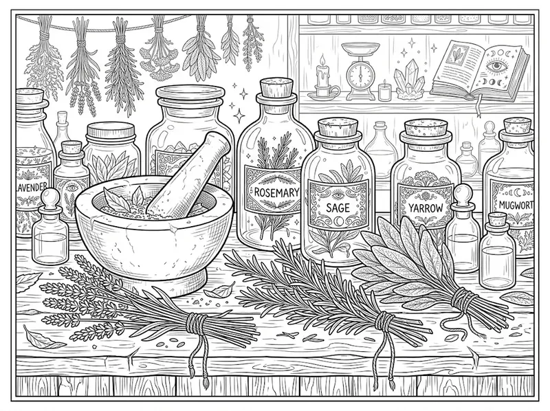 Witchy Herbal Apothecary Coloring Pages
