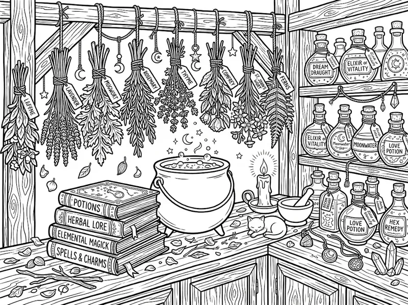 Witchy Herbal Apothecary Coloring Pages