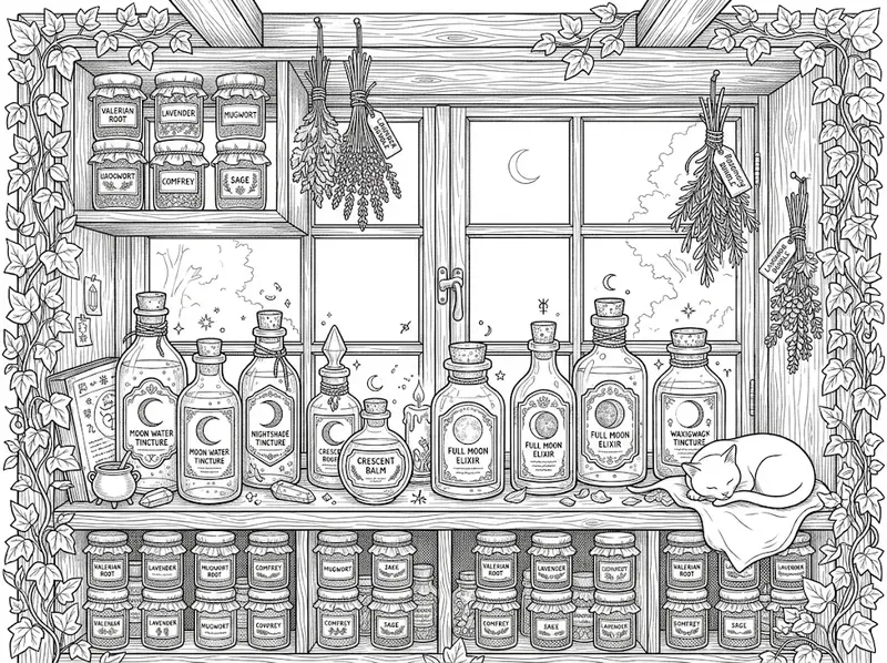 Witchy Herbal Apothecary Coloring Pages
