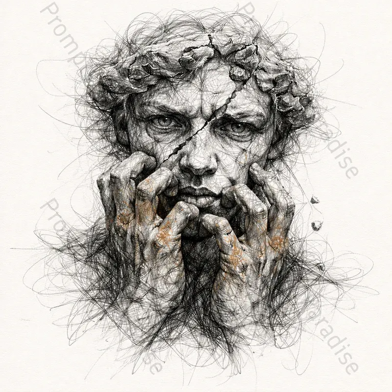 Abstract Chaos Line Portrait Art