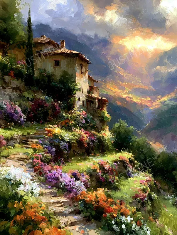 Romantic Sunset Cottage Wall Art