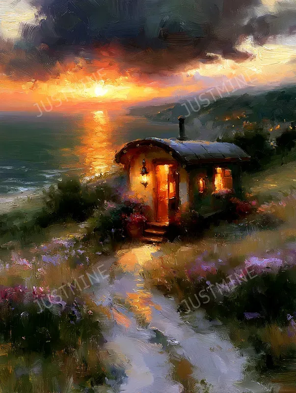 Romantic Sunset Cottage Wall Art