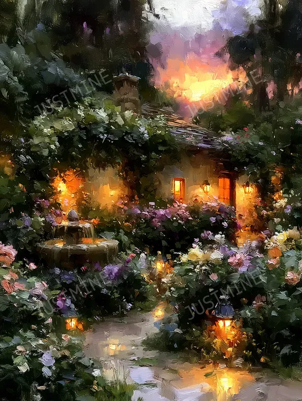 Romantic Sunset Cottage Wall Art