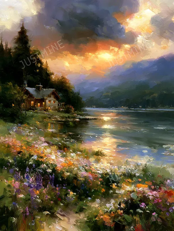 Romantic Sunset Cottage Wall Art