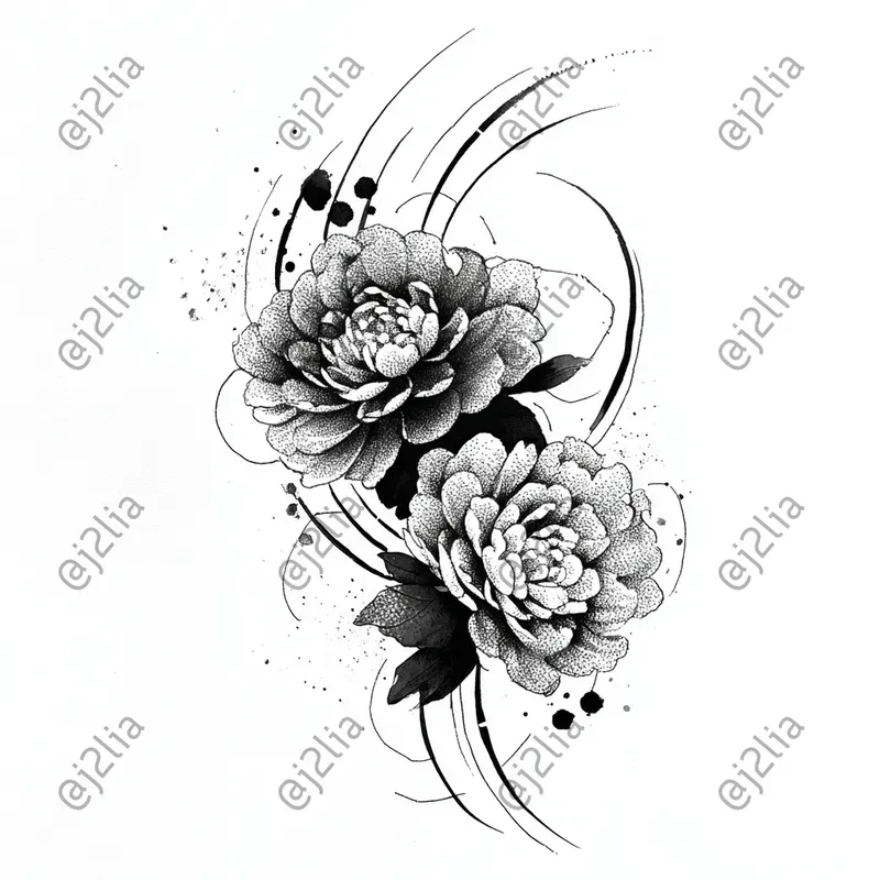 Elegant Black Ink Flower Tattoos
