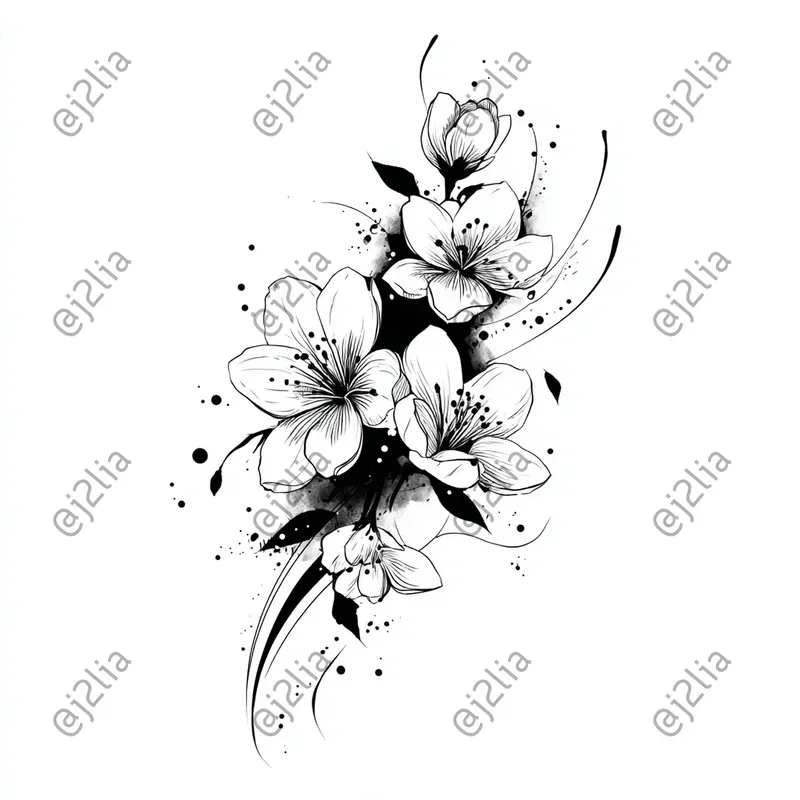 Elegant Black Ink Flower Tattoos