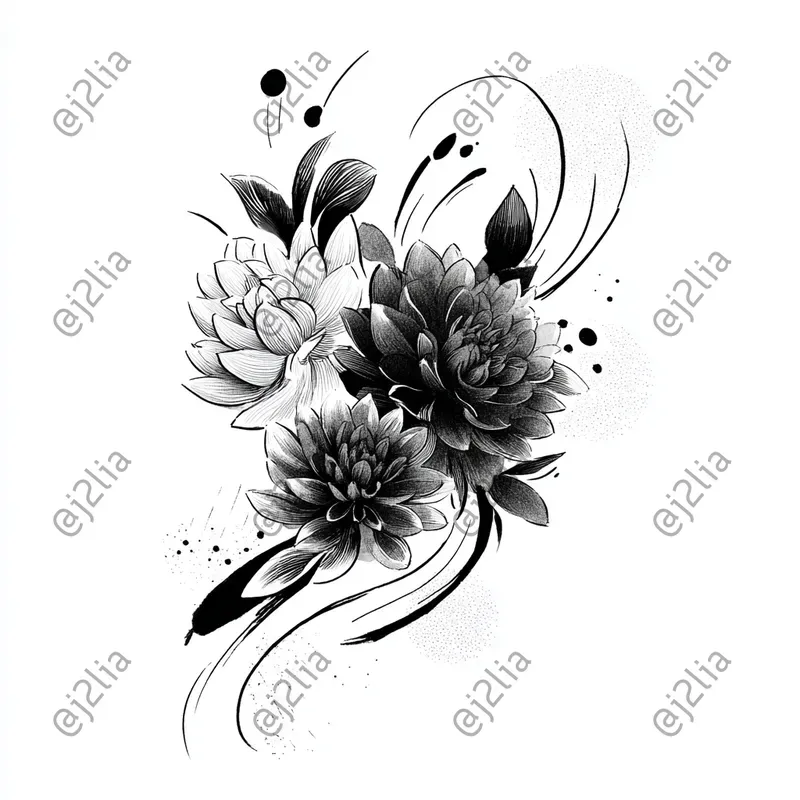 Elegant Black Ink Flower Tattoos