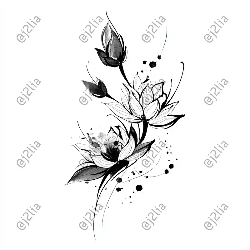 Elegant Black Ink Flower Tattoos