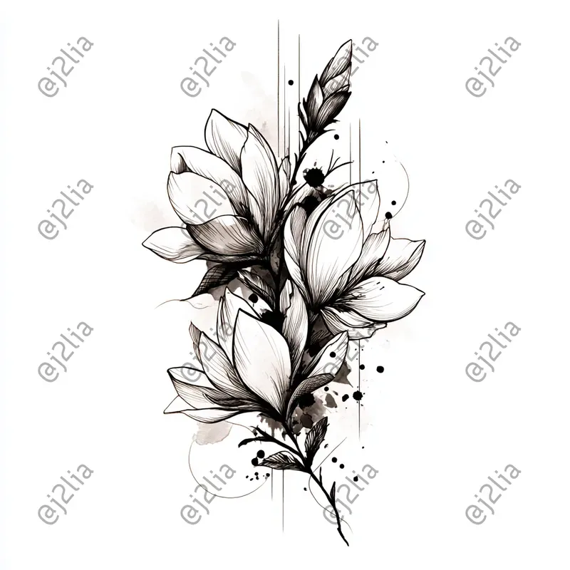 Elegant Black Ink Flower Tattoos