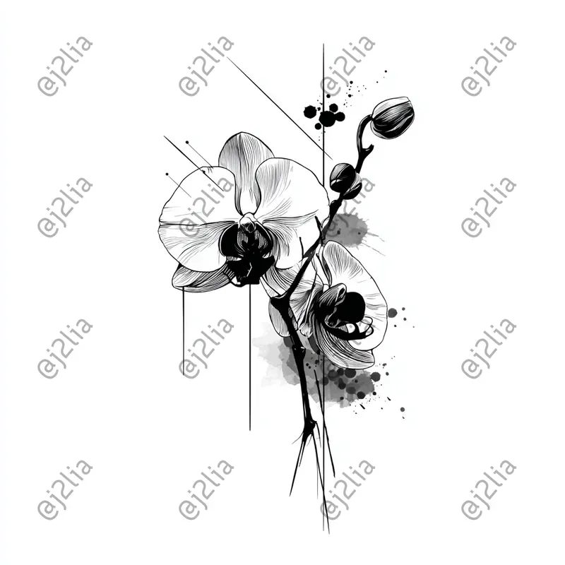 Elegant Black Ink Flower Tattoos