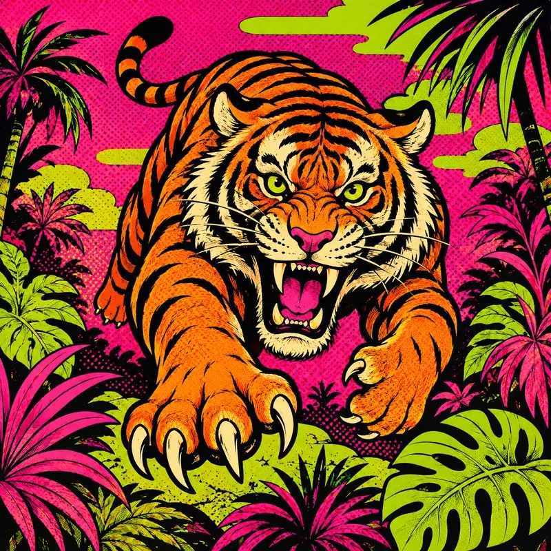 Vivid Retro Cartoon Wild Animal Portraits