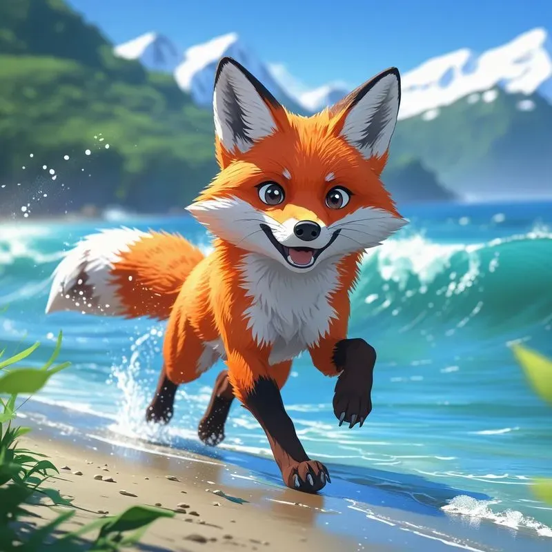 Joyful Anime Animals Running By The Water