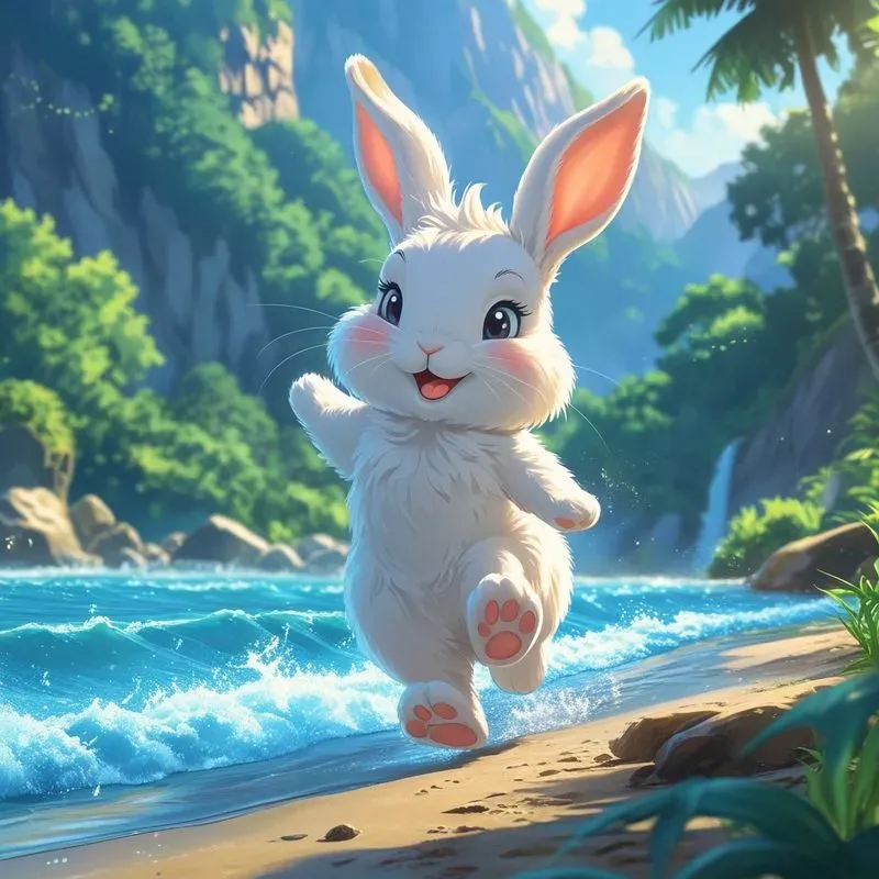 Joyful Anime Animals Running By The Water