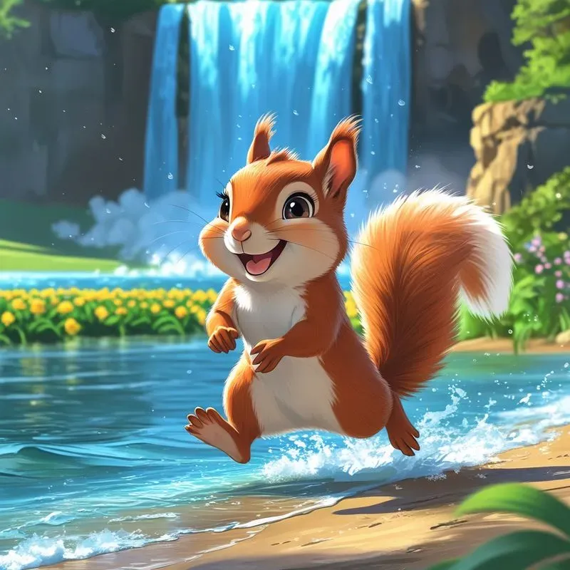 Joyful Anime Animals Running By The Water
