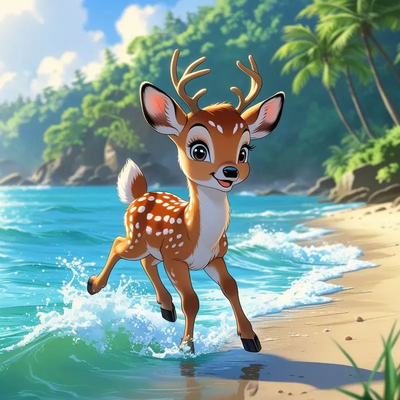 Joyful Anime Animals Running By The Water