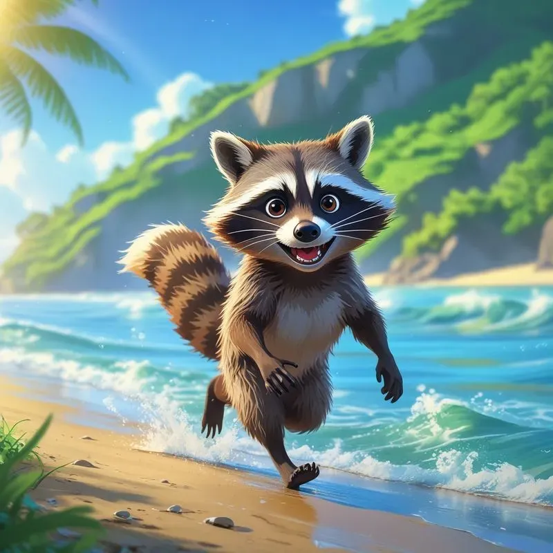 Joyful Anime Animals Running By The Water
