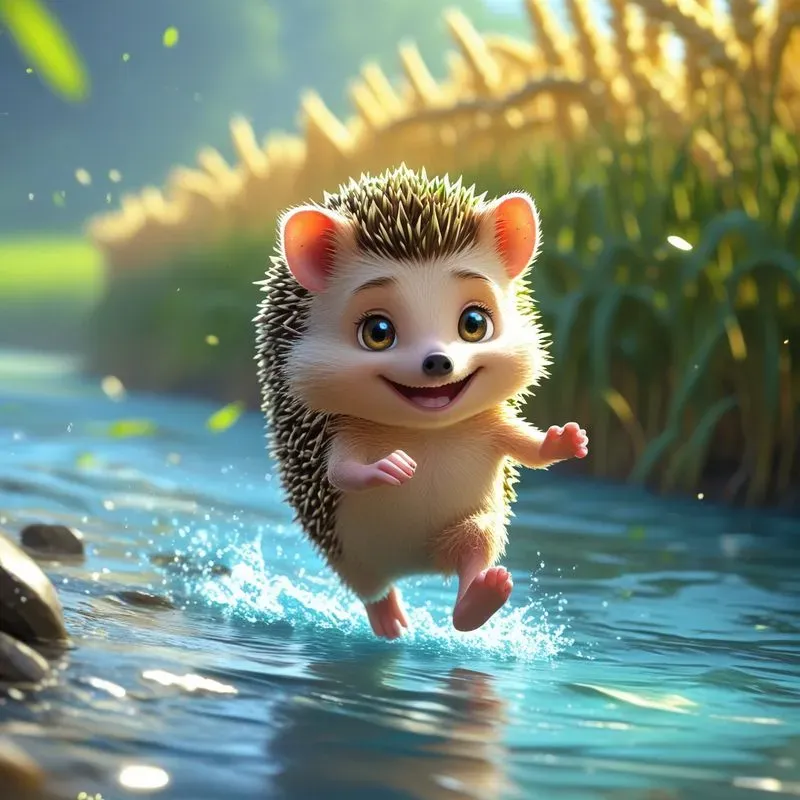 Joyful Anime Animals Running By The Water