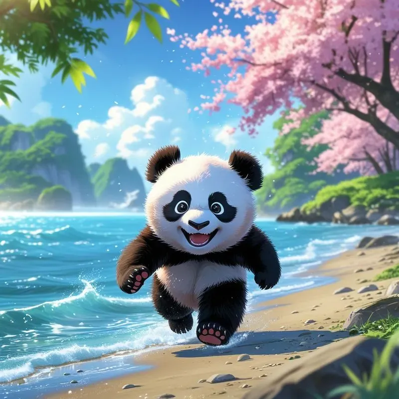 Joyful Anime Animals Running By The Water