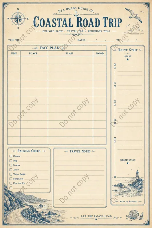Trip Itinerary Journal Pages