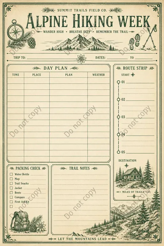 Trip Itinerary Journal Pages