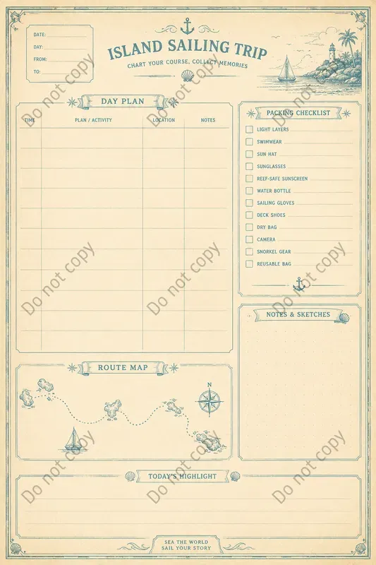 Trip Itinerary Journal Pages