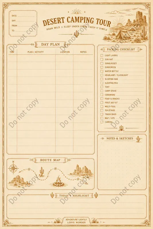Trip Itinerary Journal Pages
