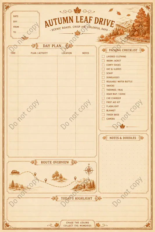 Trip Itinerary Journal Pages