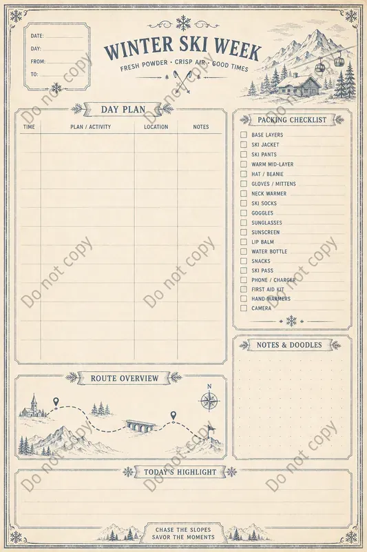 Trip Itinerary Journal Pages