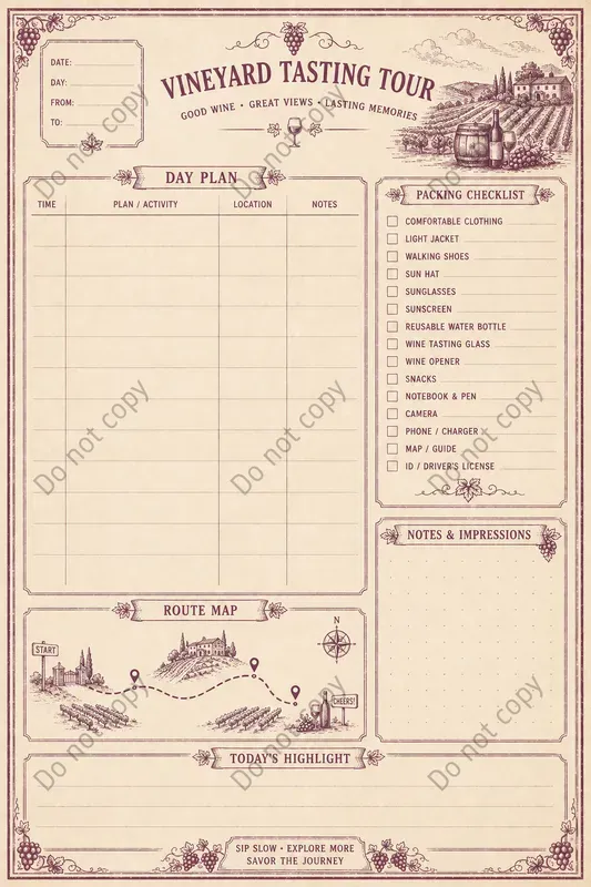 Trip Itinerary Journal Pages