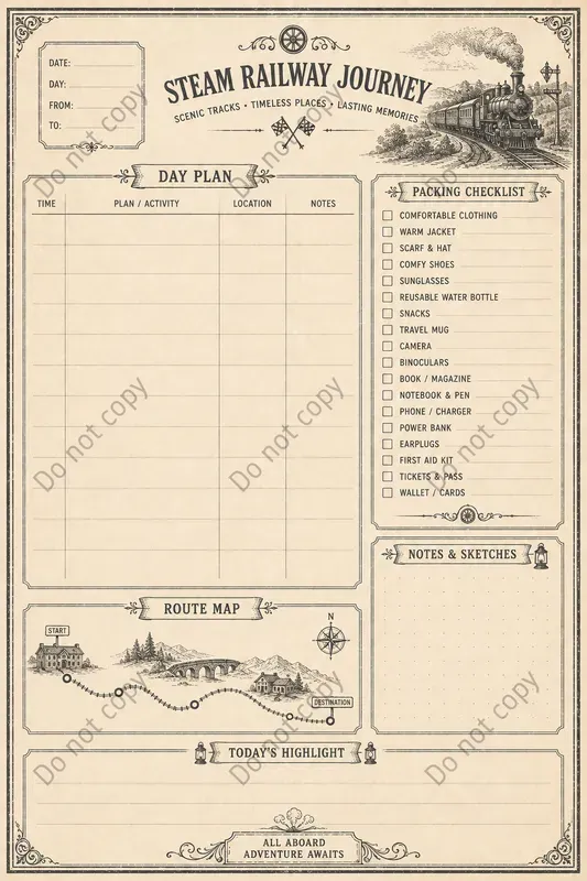 Trip Itinerary Journal Pages