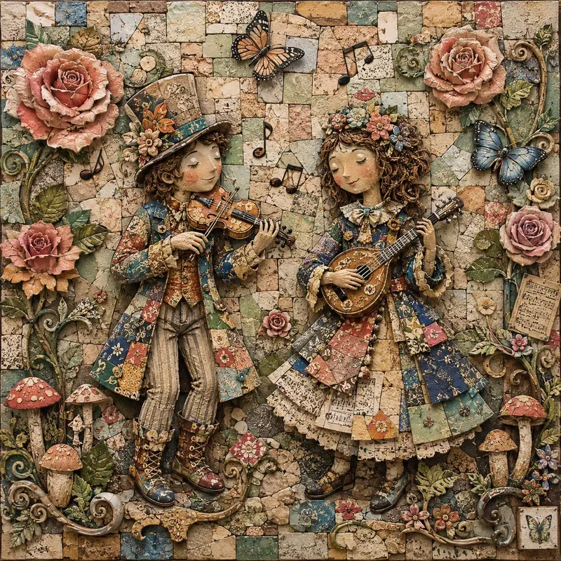 Whimsical Mosaic Character Art