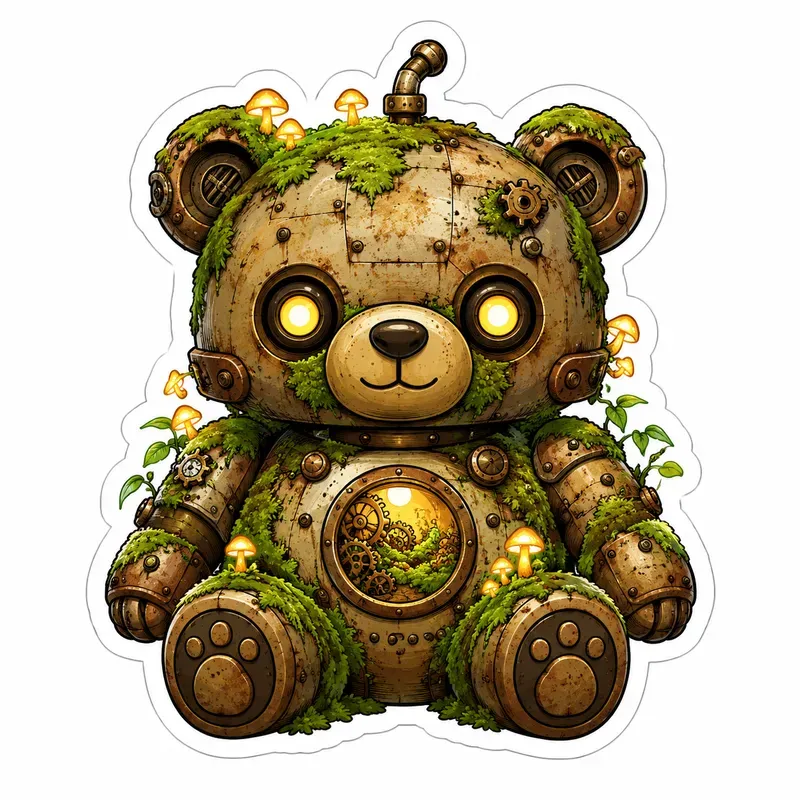 Biophilic Steampunk Mossbot Stickers