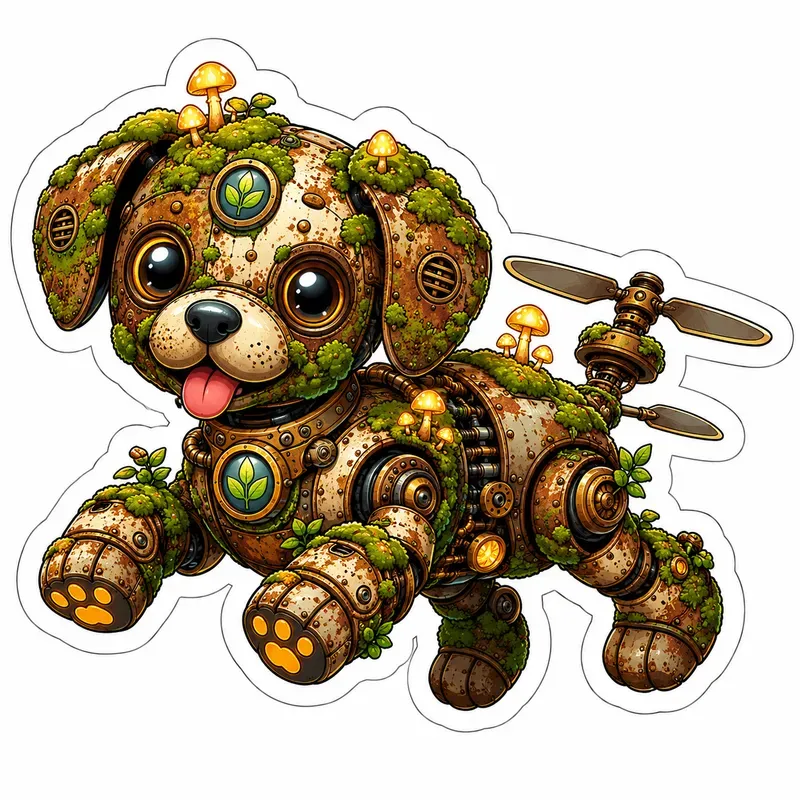 Biophilic Steampunk Mossbot Stickers