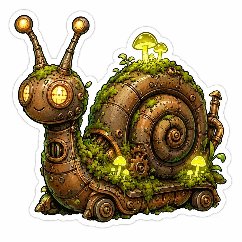 Biophilic Steampunk Mossbot Stickers