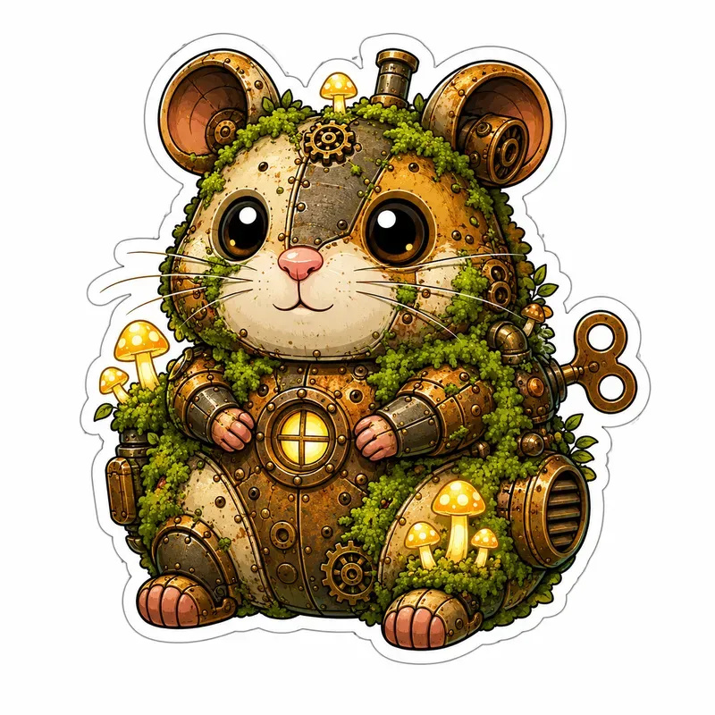 Biophilic Steampunk Mossbot Stickers