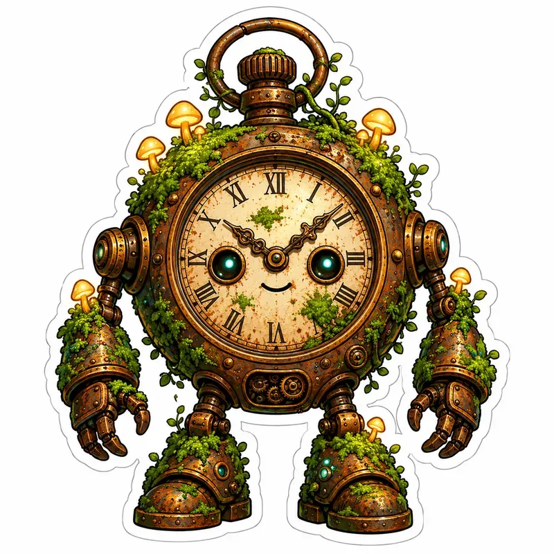 Biophilic Steampunk Mossbot Stickers